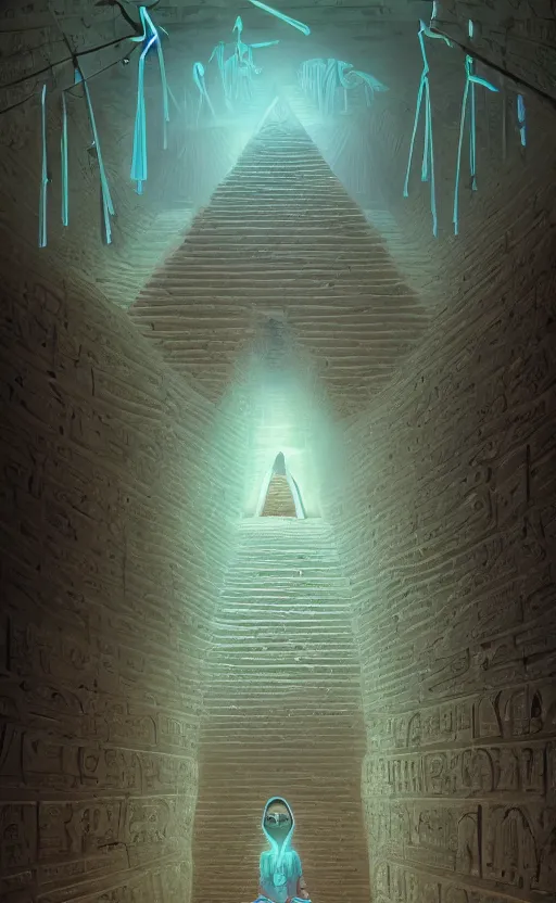 Prompt: mummy, egypt, inside the pyramid, walls, bioluminescence, treasure, vegetation, brush strokes, heavy paint, portrait, rim light, fresh colors, gradients, highly detailed, digital painting, concept art, smooth, sharp focus, pleasing aesthetics, josan gonzalez, michael dante dimartino, simon stalenhag, octane, 4 k