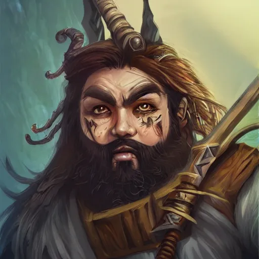 Prompt: pathfinder character portrait, fierce bearded dwarf, face and body clearly visible, ultradetailed, warrior, ((((doubleaxe)))), scary, long hair, DnD art, epic fantasy style art, fantasy epic digital art, epic fantasy art, hearthstone style art