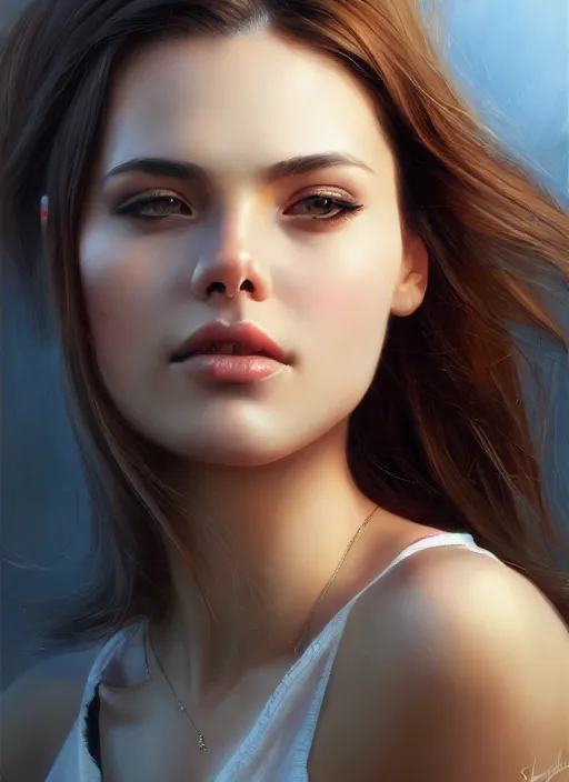 Image similar to photo of a gorgeous young woman in the style of stefan kostic, realistic, sharp focus, 8 k high definition, insanely detailed, intricate, elegant, art by stanley lau and artgerm