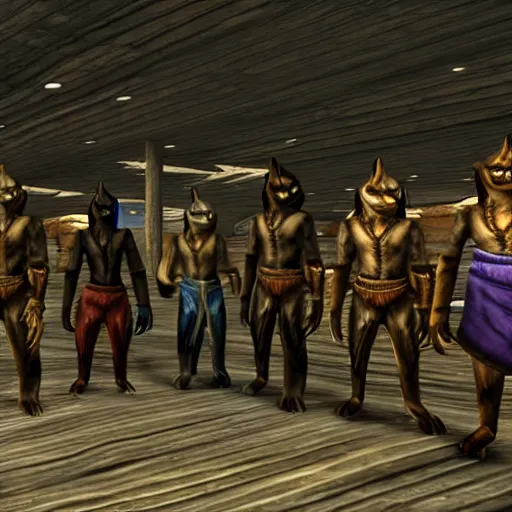 Prompt: located inside a walmart, a fully - staffed caravan of khajiits ( from elder scrolls : morrowind / oblivion / skyrim ), ue 5, raytracing