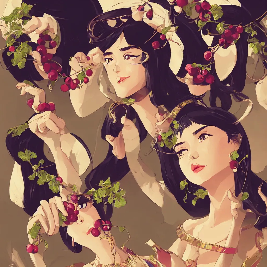 Prompt: cleopatra eating grapes, clean cel shaded vector art. shutterstock. behance hd by lois van baarle, artgerm, helen huang, by makoto shinkai and ilya kuvshinov, rossdraws, illustration