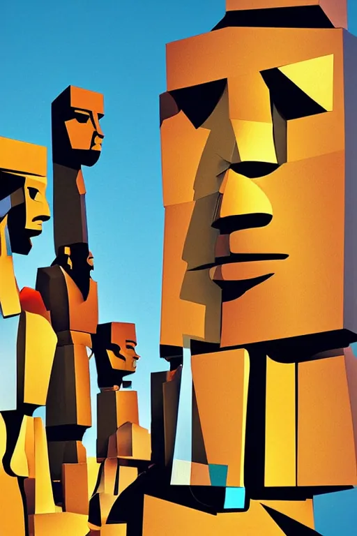 Image similar to cubist moai statue cutout digital illustration cartoon colorful beeple