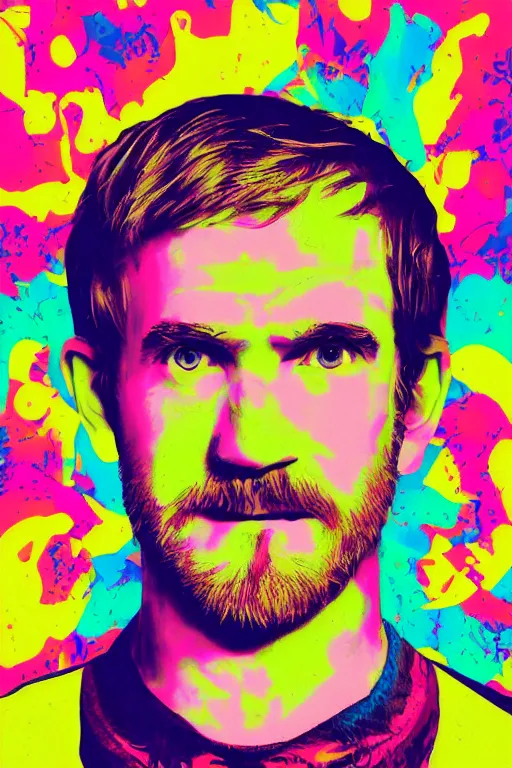 Image similar to inspirational style hope poster of bo burnham with beard, psychedelic colors, highly detailed, realistic, loving