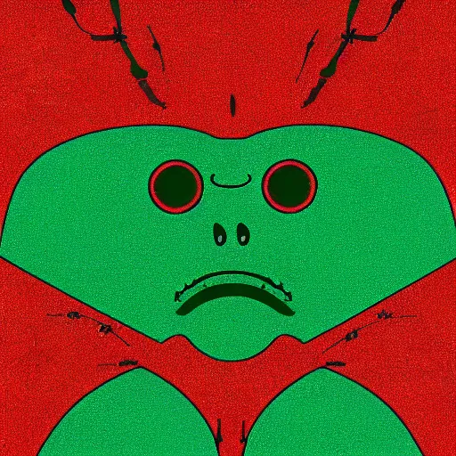 Image similar to ant face vector art, art deco, umber red and green