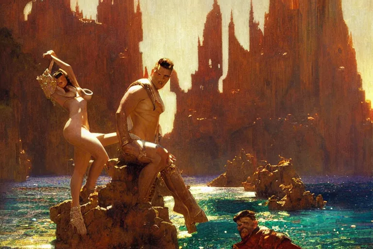 Image similar to atlantis, painting by gaston bussiere, craig mullins, j. c. leyendecker, tom of finland