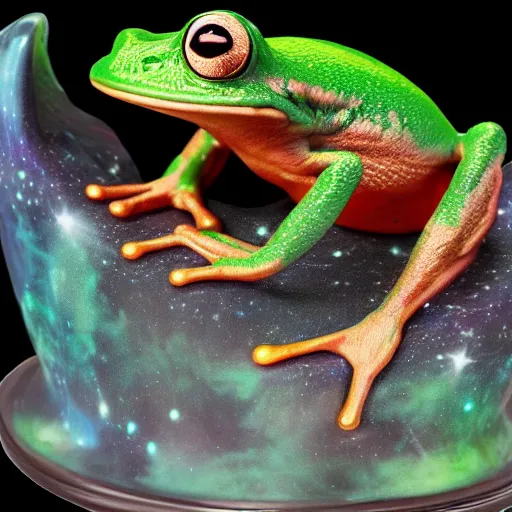 Prompt: time wizard frog activates bites the dust stand, reverting time, 8 k, extremely detailed, nebula, cosmic