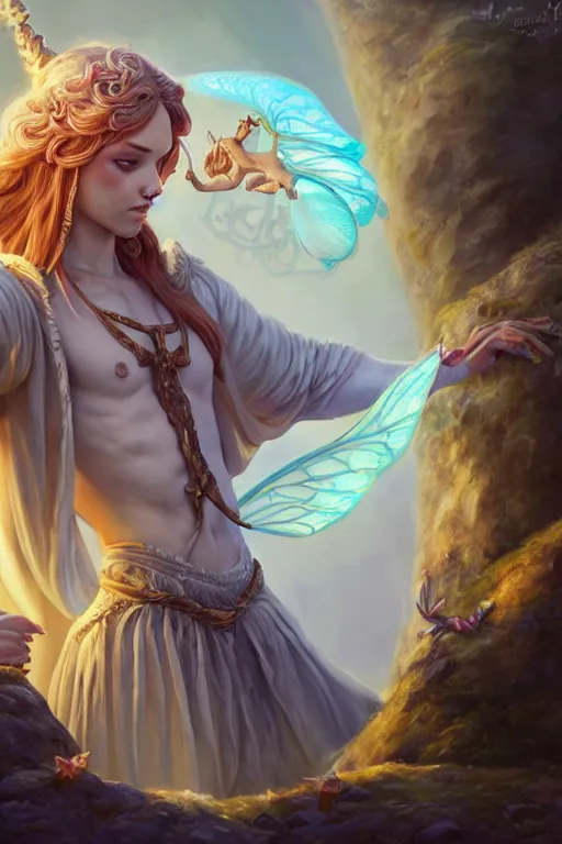 Image similar to legendary fairy prince wizard cast a spell, highly detailed, d & d, fantasy, highly detailed, digital painting, trending on artstation, concept art, sharp focus, illustration, global illumination, ray tracing, realistic shaded, art by artgerm and greg rutkowski and fuji choko and viktoria gavrilenko and hoang lap