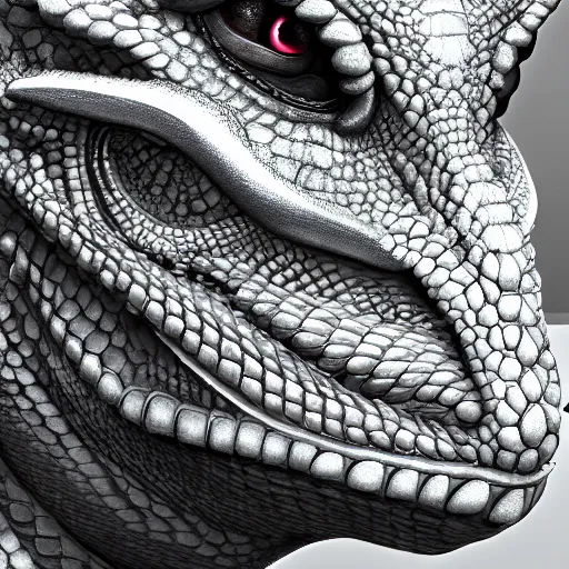 Image similar to portrait photo of a dragon, detailed face, digital art, 4k, silver scales, fire