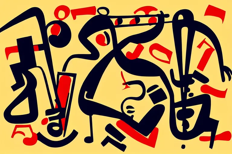 Image similar to Stylized abstract art of jazz musicians playing along with musical notes in the style of Stuart Davis