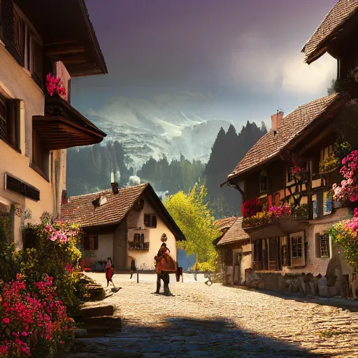 masterful hd'-style, switzerland village, stunning focal-depth