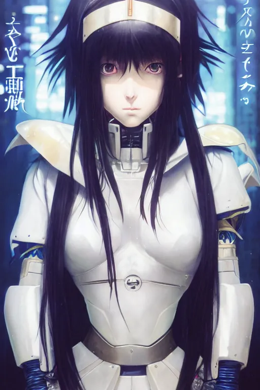 Image similar to portrait Anime girl in cyberpunk trinity blood armor, cute-fine-face, black-hair pretty face, realistic shaded Perfect face, fine details. Anime. realistic shaded lighting by Ilya Kuvshinov katsuhiro otomo ghost-in-the-shell, magali villeneuve, artgerm, rutkowski, WLOP Jeremy Lipkin and Giuseppe Dangelico Pino and Michael Garmash and Rob Rey and Yoshitaka Amano and Thores Shibamoto