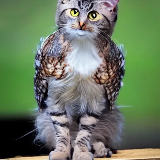 Image similar to cat and owl hybrid spreading wings