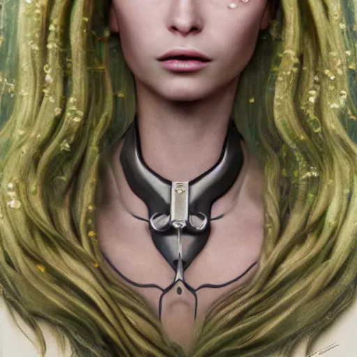 Prompt: the goddess of Spring, she resembles a mix of Grimes, Lana Del Rey, and Zoë Kravitz, in a style blend of Botticelli and Æon Flux, hyperphotorealistic, 4K, stunningly detailed, Arnold render,