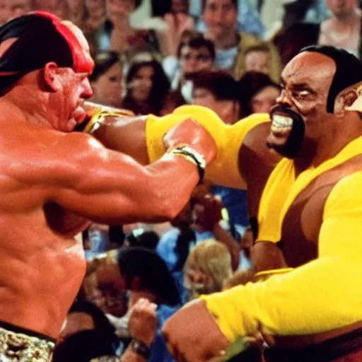 Image similar to wrestlemania mr t punching hulk hogan