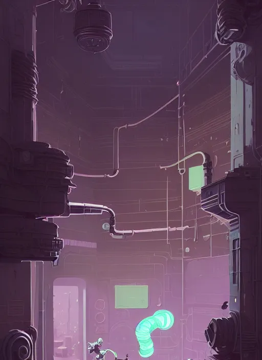 Image similar to highly detailed building villa style hoses by atey ghailan, james gilleard, by joe fenton, by greg rutkowski, by greg tocchini, by kaethe butcher, 4 k resolution, gradient purple, brown black and white color scheme!!! ( ( green flaming robotic sewer background ) )