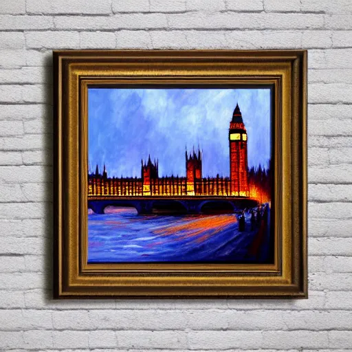 Image similar to detailed, soft, dynamic painting of the Big Ben on fire, professional painting, at dusk