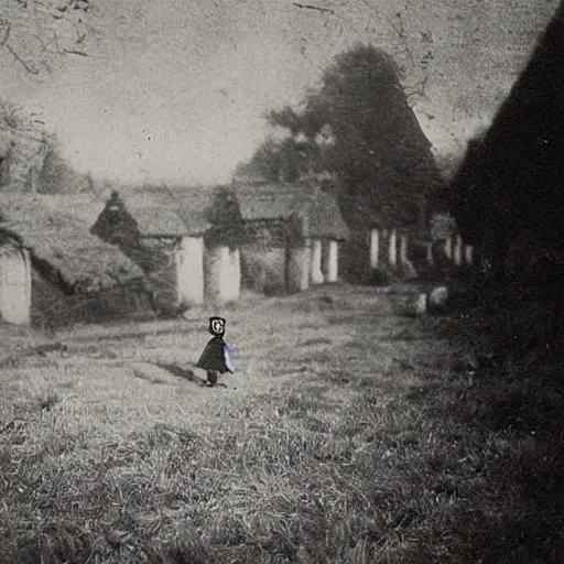 Image similar to isolated village of anthropomorphic animals, 1900s photograph