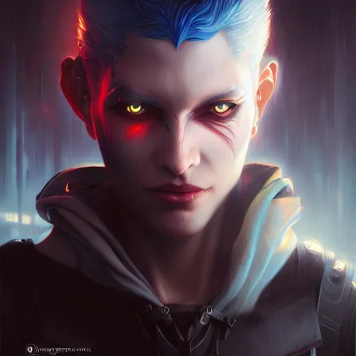 Image similar to cyberpunk, networked wolfman, painted by artgerm and tom bagshaw, fantasy art, dramatic lighting, highly detailed oil painting