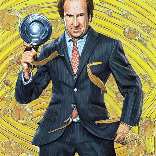 Prompt: Painting of Saul Goodman, official, hyper detailed, character dragonball, award winning artwork, Akira Toriyama