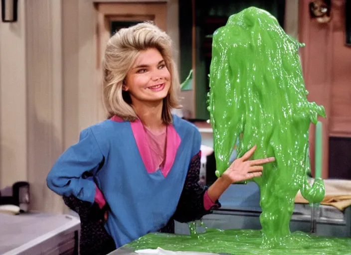 Image similar to the episode of Murphy Brown where everyone gets covered with nickelodeon slime hd