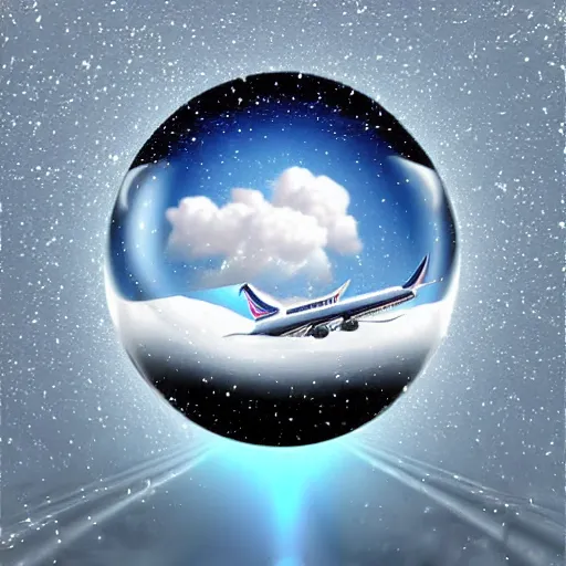 Prompt: a airplane in a snowglobe surrealism digital art