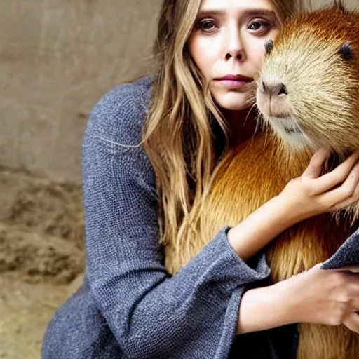 Image similar to elizabeth olsen with a capybara