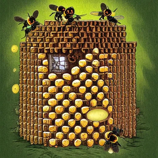 Image similar to a bee hive that is also a portal to the Splinterlands game, digital art