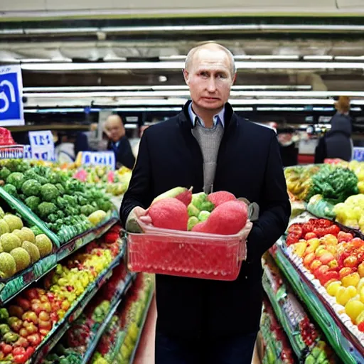 Image similar to Vladimir Putin Super Market, 8k, journalistic photo