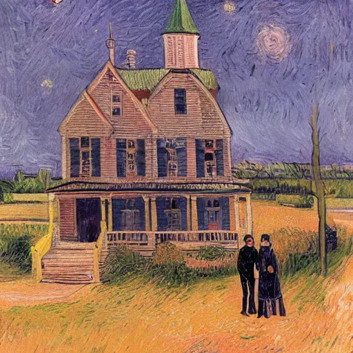 Prompt: the american gothic painting, highly detailed, digital painting, artstation, concept art, smooth, sharp focus, by vincent van gogh