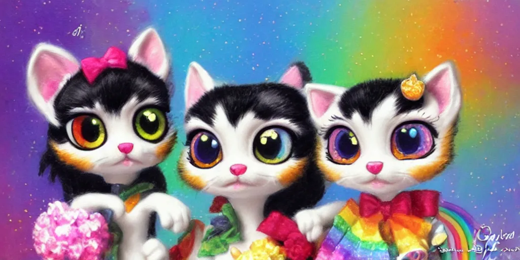 Image similar to 3 d littlest pet shop cat, lacey accessories, glittery wedding, ice cream, gothic, rainbow, master painter and art style of noel coypel, art of emile eisman - semenowsky, art of edouard bisson