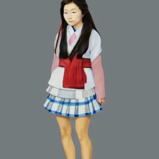 Image similar to a painting of Japanese schoolgirl, clothed, VFX