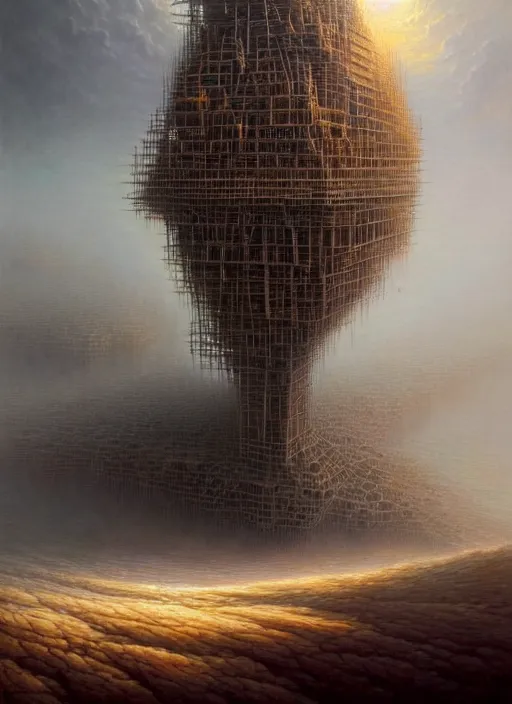 Image similar to a hyper - detailed 3 d render like a oil painting of the construction of a unified theory, surrealism!!!!! surreal concept art, lifelike, photorealistic, digital painting, aesthetic, smooth, sharp focus, artstation hd, by greg rutkowski, bruce pennington, valentina remenar and asher duran,