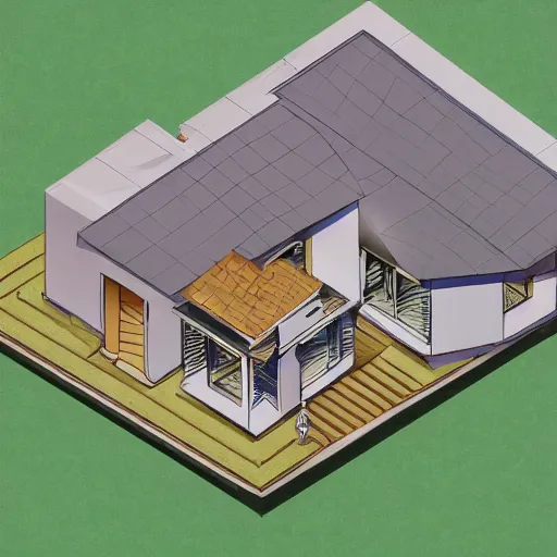 Image similar to a jennifer lawrence as a house, isometric architectural illustration, hdr photorealism