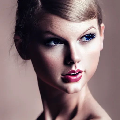 Prompt: a photorealistic painting of skin colored lingerie, beautiful, perfect female body, very beautiful face of taylor swift, symmetrical, tention, flower, 5 0 mm photography