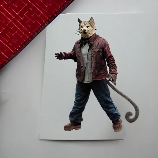 Image similar to Jason Voorhees walking a cat photo realistic