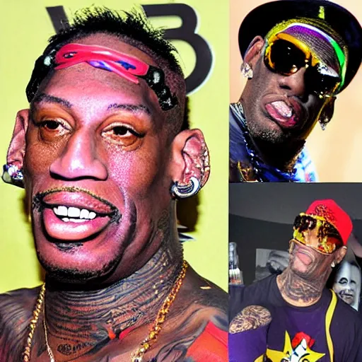 Prompt: dennis rodman in an intergalactic party