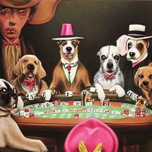 Image similar to Dogs playing poker wearing hats, vintage