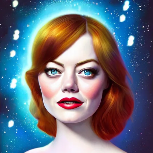 Image similar to digital painting of Emma Stone as a Disney princess wearing snow white's dress, Pixar style, professional studio lightening, volumetric lightening, photorealism by Tristan Eaton Stanley Artgerm and Tom Bagshaw