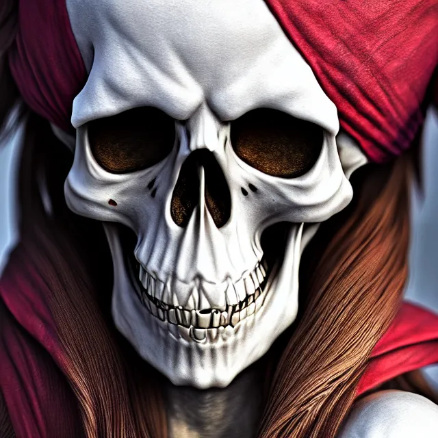 Image similar to skeleton pirate, artgerm, highly detailed, 8 k, hdr, close up, smooth, sharp focus, high resolution, award - winning photo