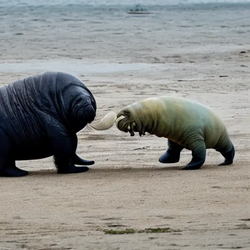 Prompt: tardigrade fighting a walrus