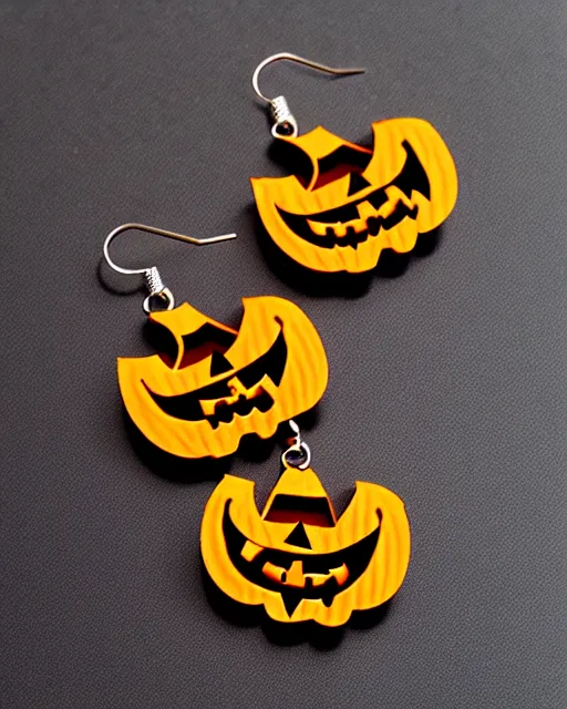 Image similar to spooky jack'o'lantern, 2 d lasercut earrings,