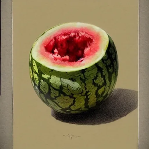 Image similar to ( ( ( ( ( watermelon with vanilla ice cream. muted colors. ) ) ) ) ) by jean - baptiste monge!!!!!!!!!!!!!!!!!!!!!!!!!!!