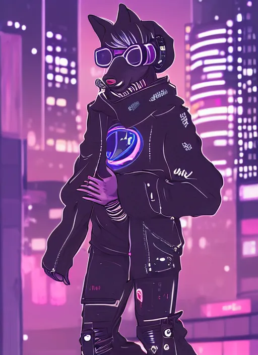 Image similar to beautiful portrait commission of a male furry anthro dolphin fursona wearing cyberpunk skater clothes. Cyberpunk city at night