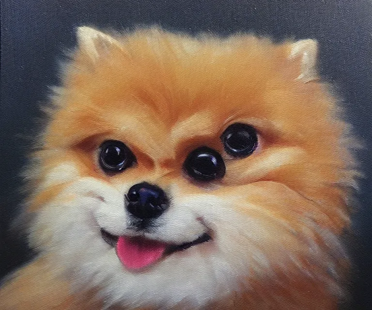 Image similar to pomeranian, cute, oil painting, trending on artstation