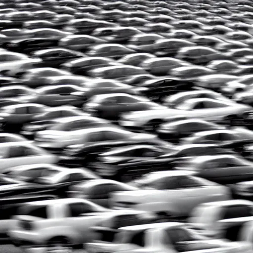 Image similar to Beatiful liminal Fuzzy Photograph of an infinite never-ending parking lot filled with cars, low angle