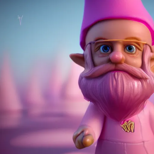 Image similar to a pink majestic gnome, realistic, aesthetic, octane render, 8 k