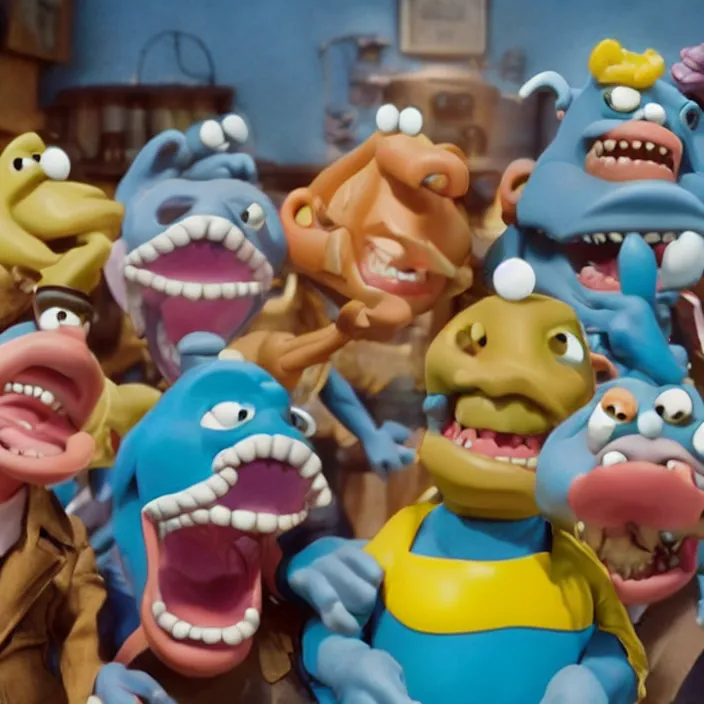 Image similar to jeff koons style street sharks in wallace & gromit claymation