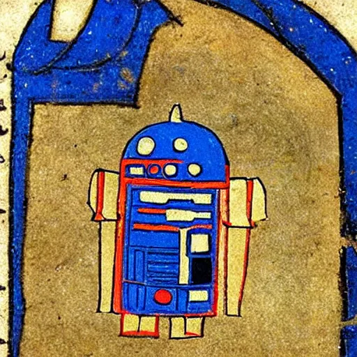 Image similar to a r 2 d 2 in a medieval manuscript, medieval manuscript, golden miniatures