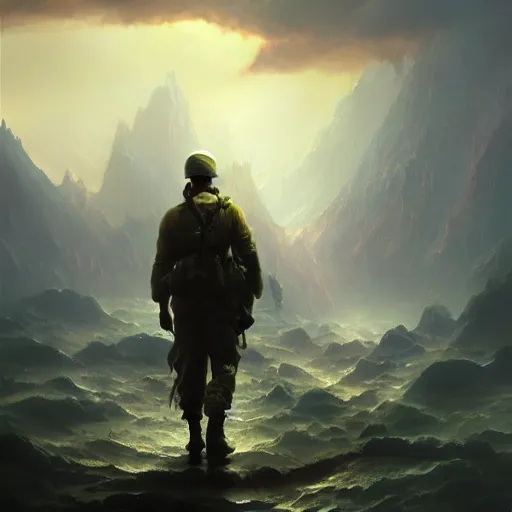 Image similar to cinematic shot of a world war 4 atmosferic casper david friedrich raphael lacoste vladimir kush leis royo bruce pennington volumetric light effect broad light oil painting painting fantasy art style sci - fi art style realism artwork unreal engine