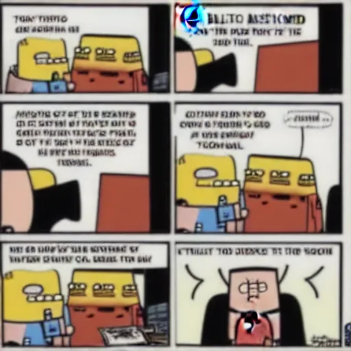 Image similar to 2 panel cartoon of dilbert having a standoff with the police, scott adams,